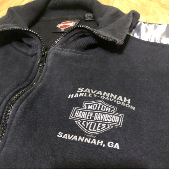 Y2K 2005 Harley Davidson Shiny Silver Stripe Sleeves Full Zip Sweatshirt XL - Picture 3 of 8